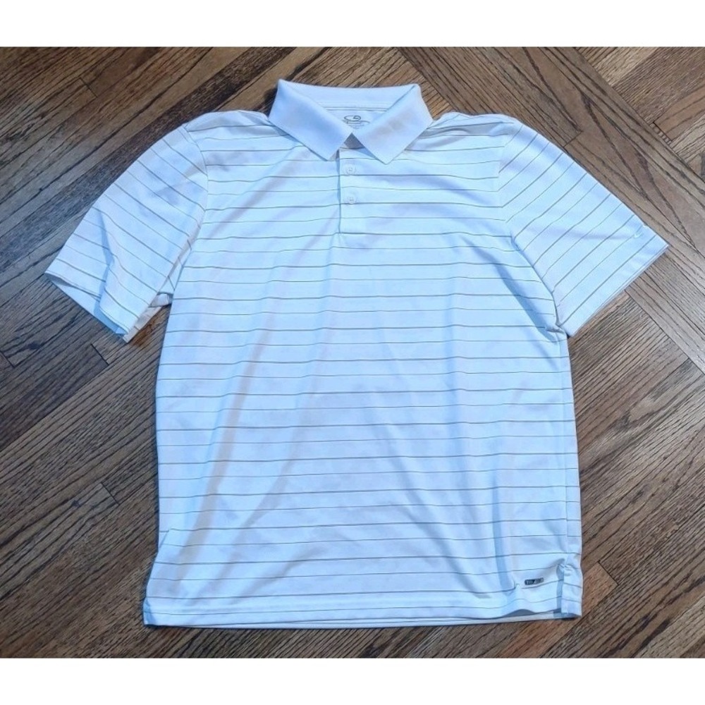 C9 Champion Golf Polo Shirt Mens Large White Grey Striped Duo Dry L7674